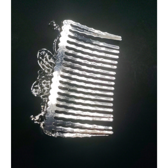 Butterfly Hair Comb Barrette Silver Tone Lace Look Rhinestone Wedding Party - Picture 4 of 4